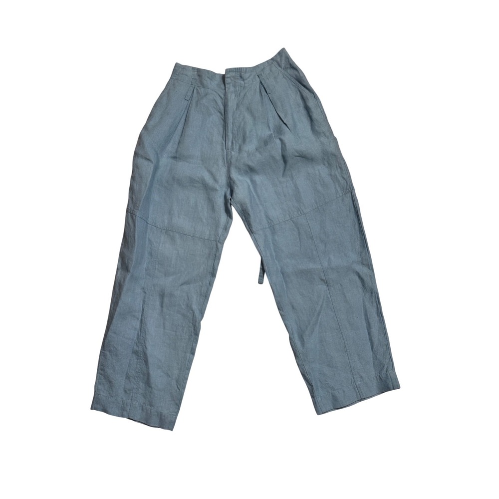 Mariacher Women's‎ Linen Blend Pleated Cropped Wide Leg Pants Blue Medium